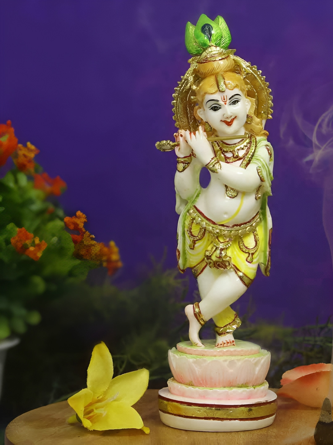 HANDICRAFTS PARADISE Bal Krishna White Marble Glossy Prayer Room Medium Showpiece - 8.2 Inches