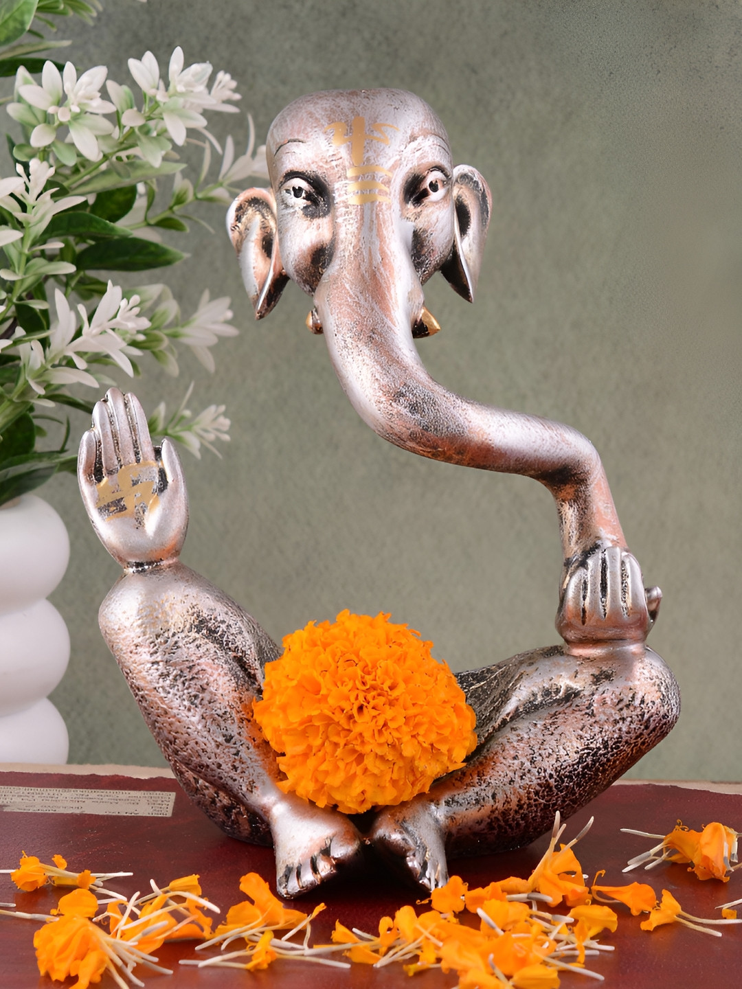 Zart Copper Polyresin Natural Prayer Room Large Showpiece - 3.9 Inches