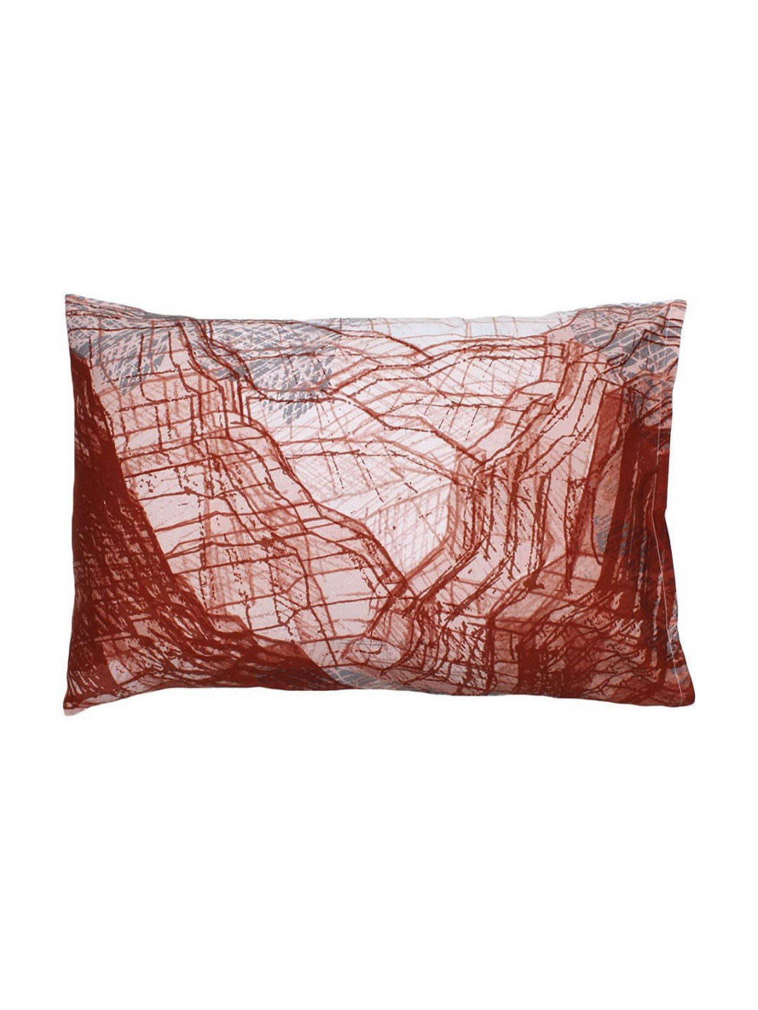 HOMPRIN White & Red 2 Pieces Abstract Printed Pure Cotton Rectangle Pillow Covers