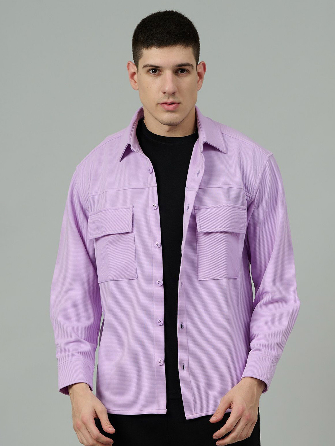 GO DEVIL Men Spread Collar Solid Cotton Casual Tailored Jacket