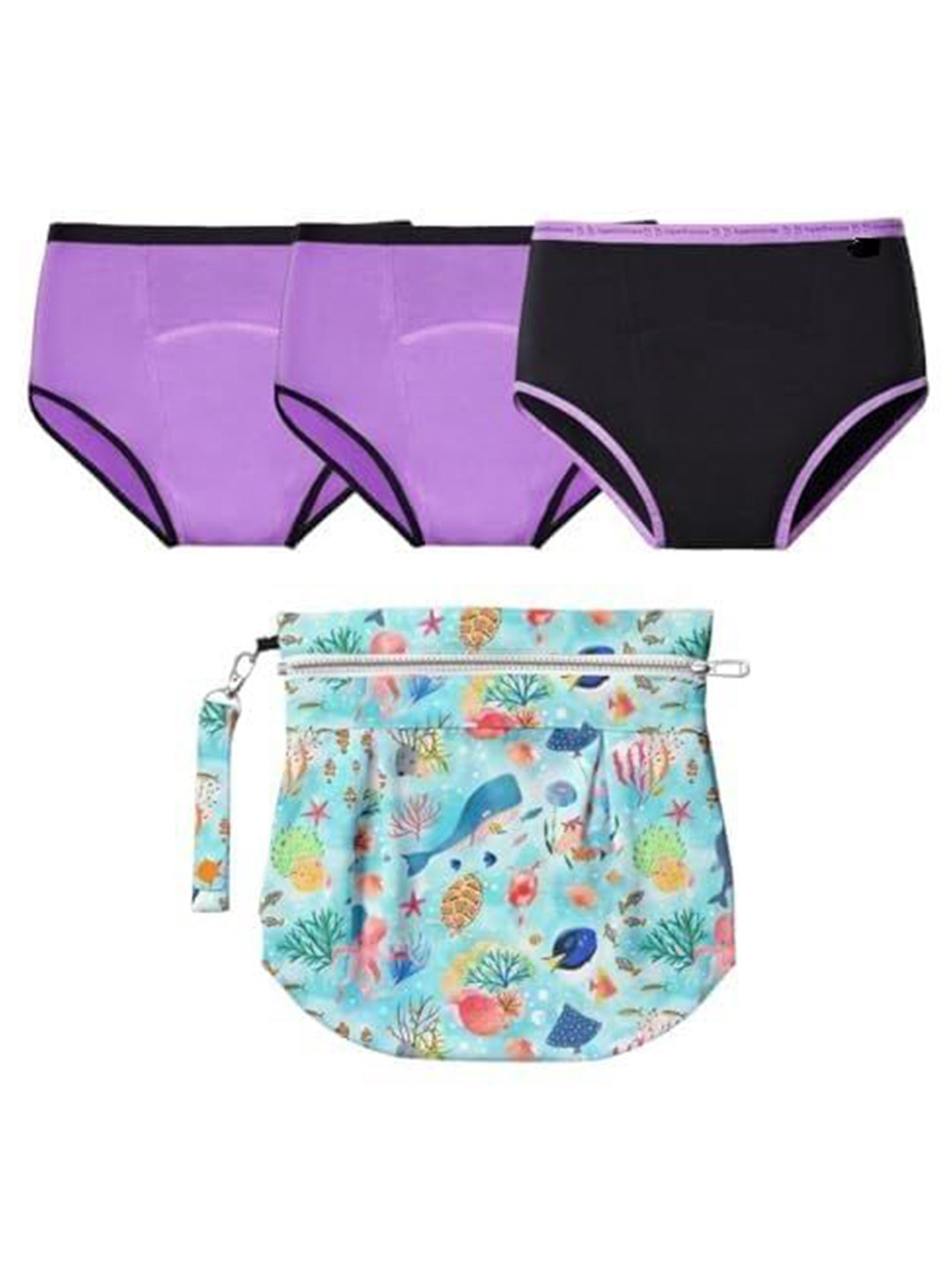 SuperBottoms Pack of 3 Maxabsorb High Waist Leak-Free Period Underwear With Pouch