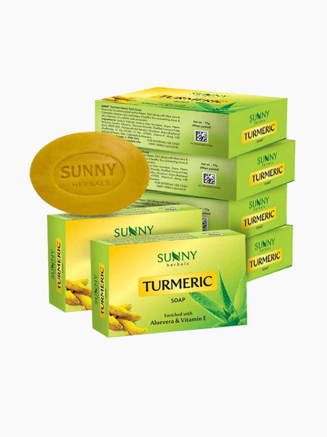 SUNNY HERBALS Set Of 6 Turmeric Soap Enriched With Aloevera & Vitamin E - 75 g Each
