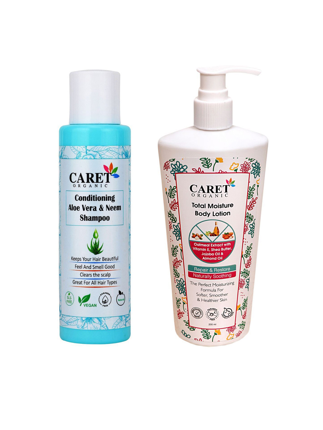 CARET ORGANIC Set Of 2 Conditioning Aloe Vera Shampoo With Body Lotion - 100 ml & 200ml