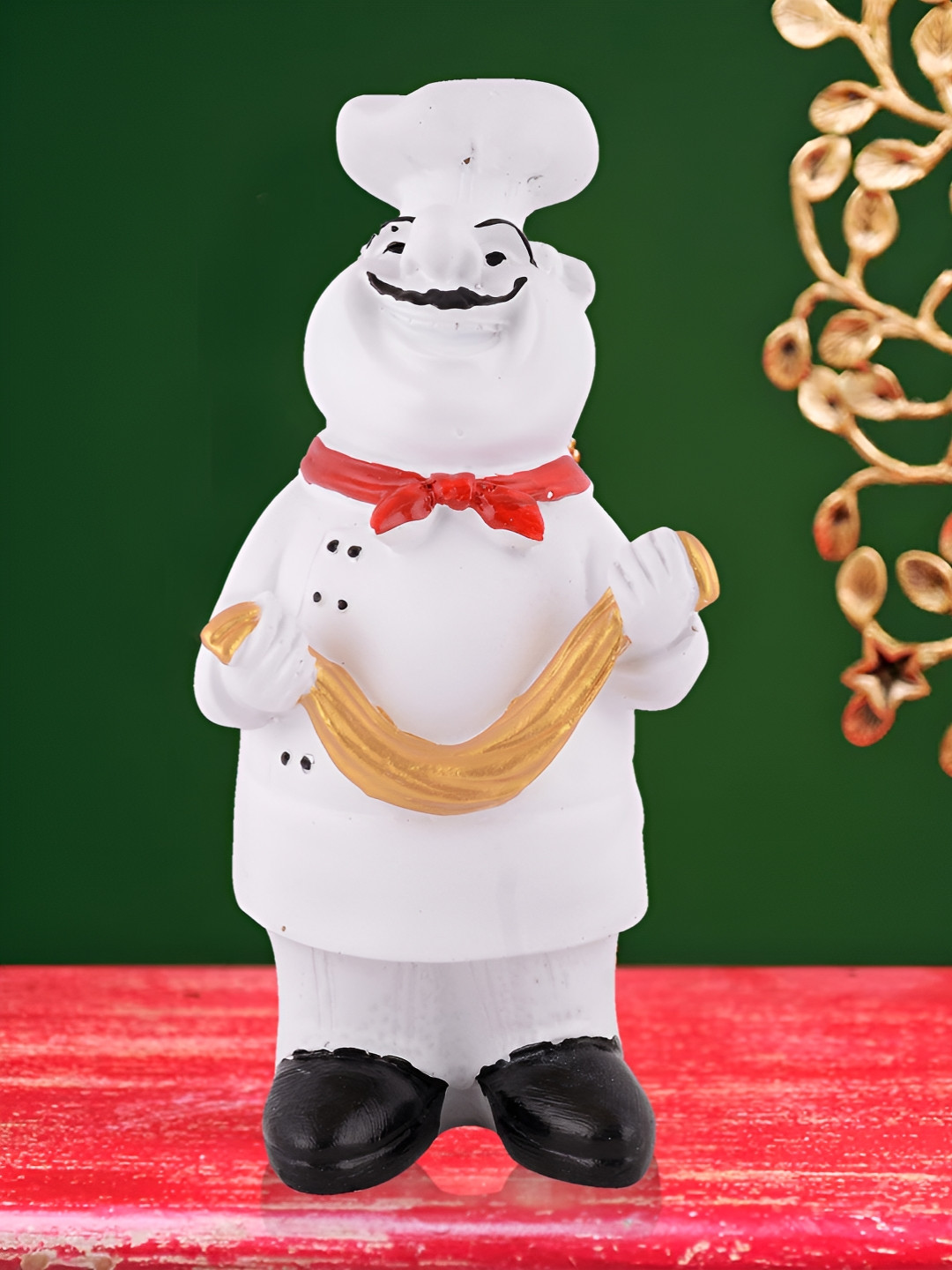 Zart White & Gold-Toned Chef Statue Figurine Showpiece