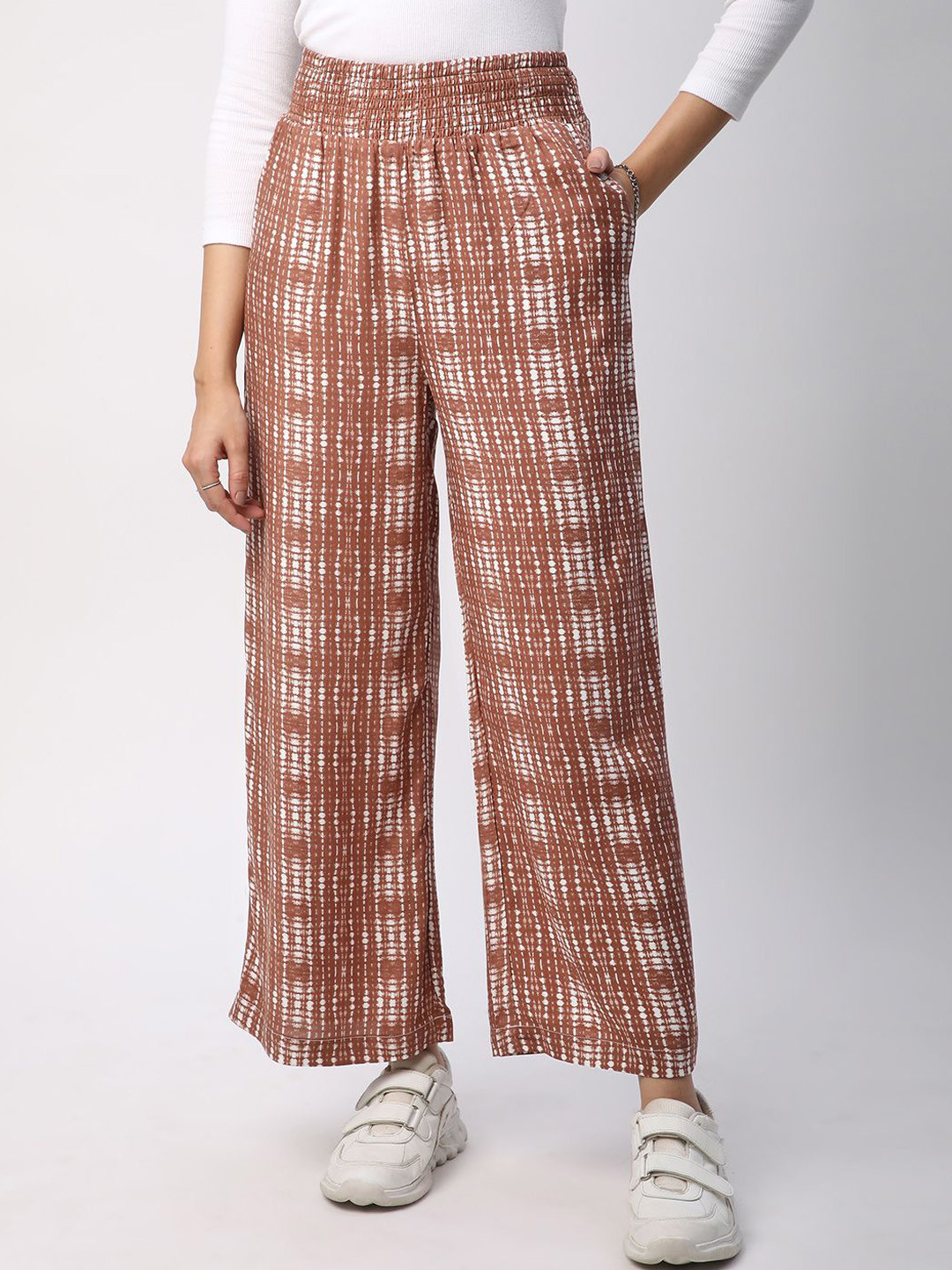 Mystere Paris Women Shibori Printed Wide-Leg Fit Palazzo