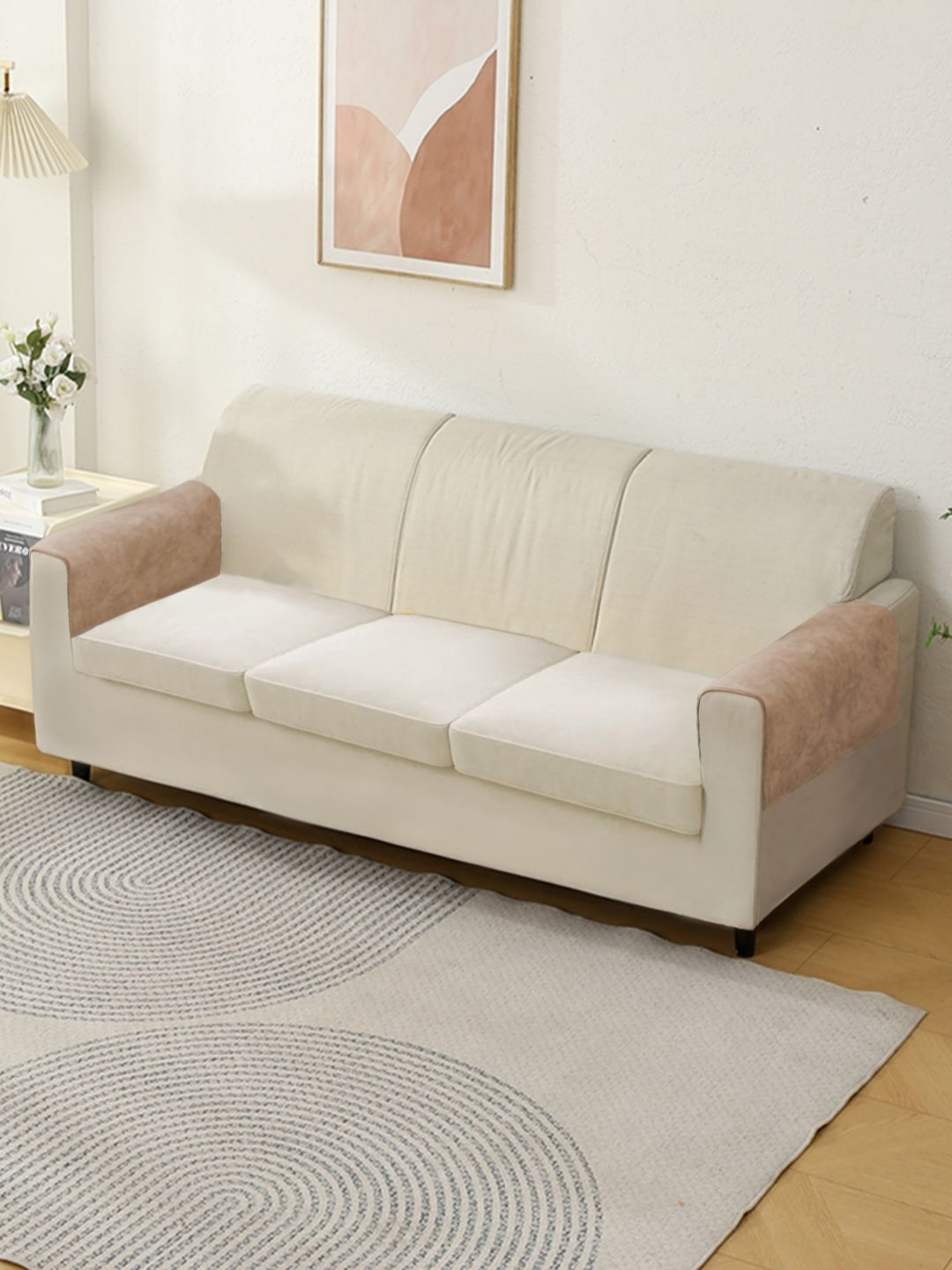HOKIPO Brown 2 Pieces  3 seater Self Design Sofa Armrest Cover