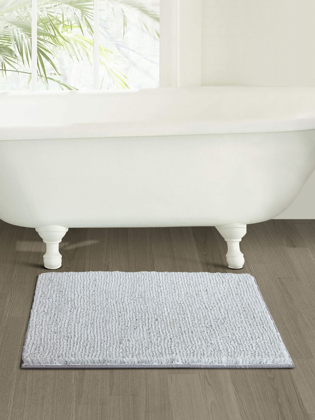 OBSESSIONS Grey & White Textured 2400 GSM Anti-Skid Bath Rugs