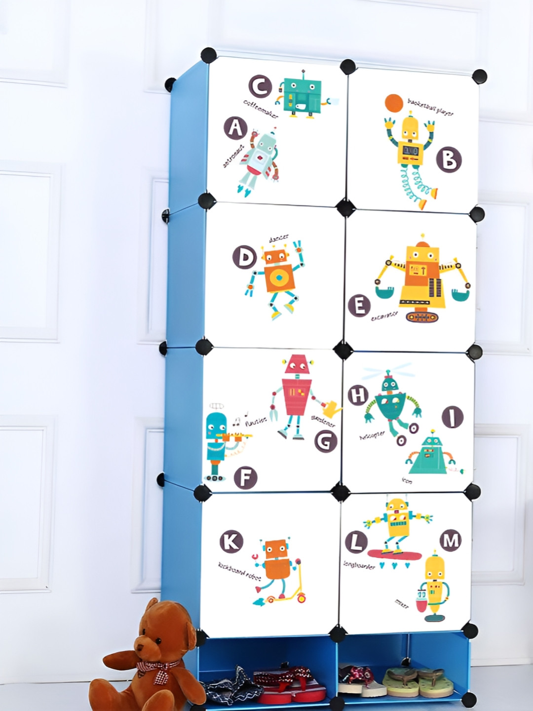 Asian royal Green & Blue Robots Printed Self Adhesive Wall Sticker