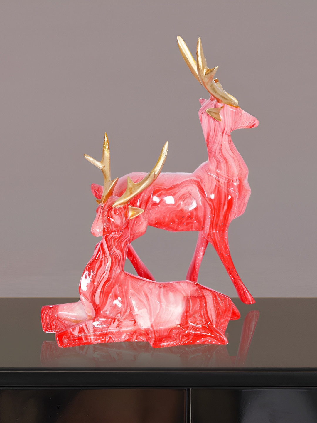 Zart Red Polyresin Glossy Living Room Set of 2 Medium Showpieces - 6.2 Inches