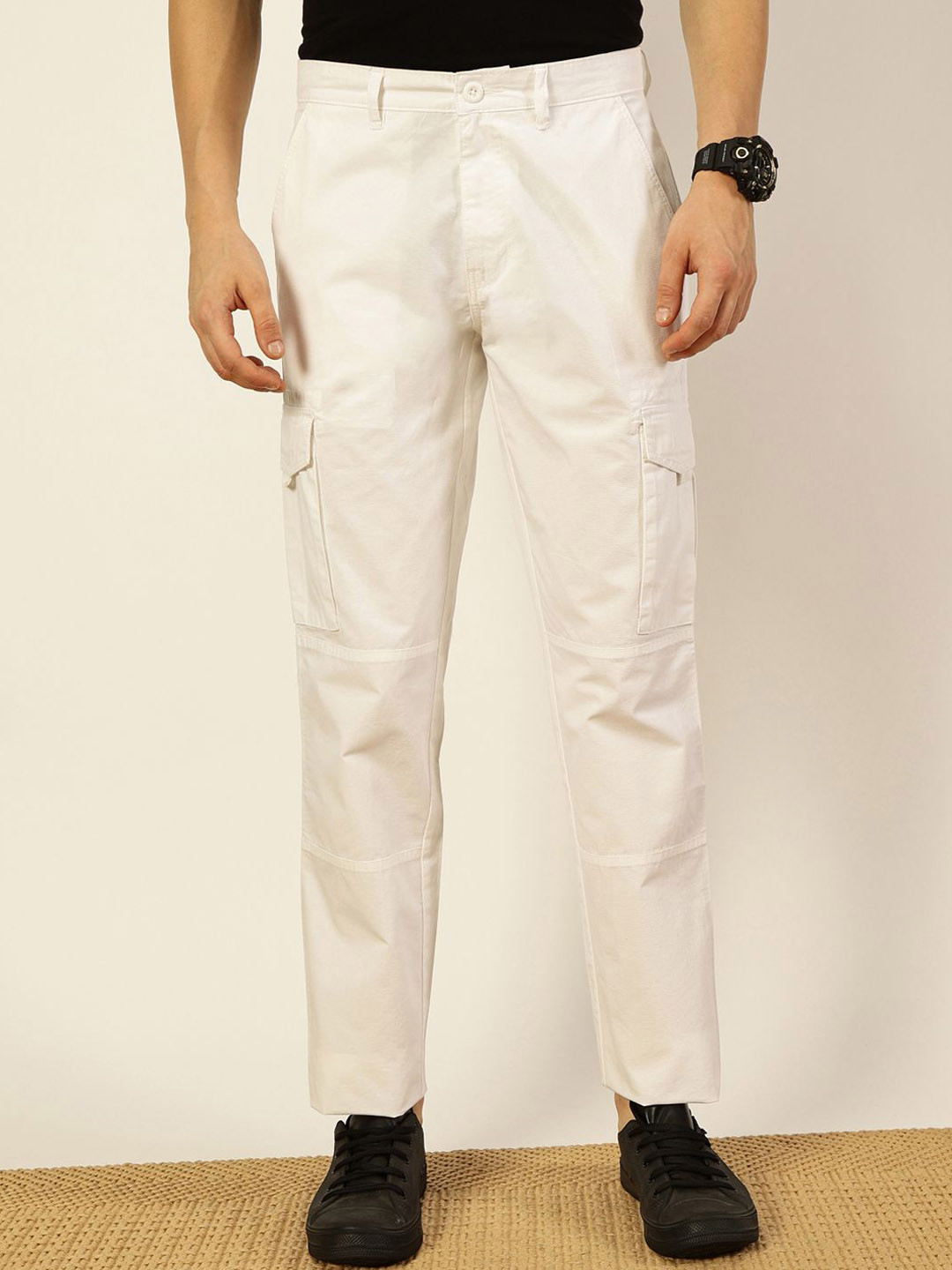 Thomas Scott Men Smart Cricket Club Collection Easy Wash Woven Cargo Straight Fit Trouser