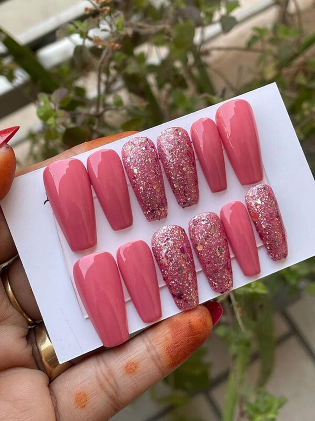 AMOK STORE Set Of 12 Stick-On Artificial Nails With Mini Application Kit- Pink