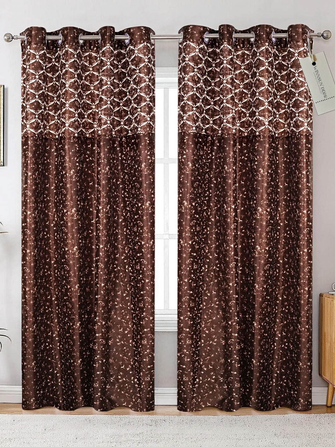 Winnsun Brown & White 2 Pieces Geometric Printed Door Curtains