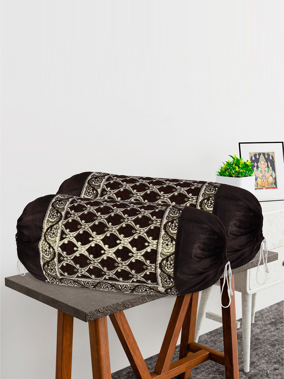 Kuber Industries Golden Brown 6 Pieces Woven Design Skin-Friendly Bolster Covers