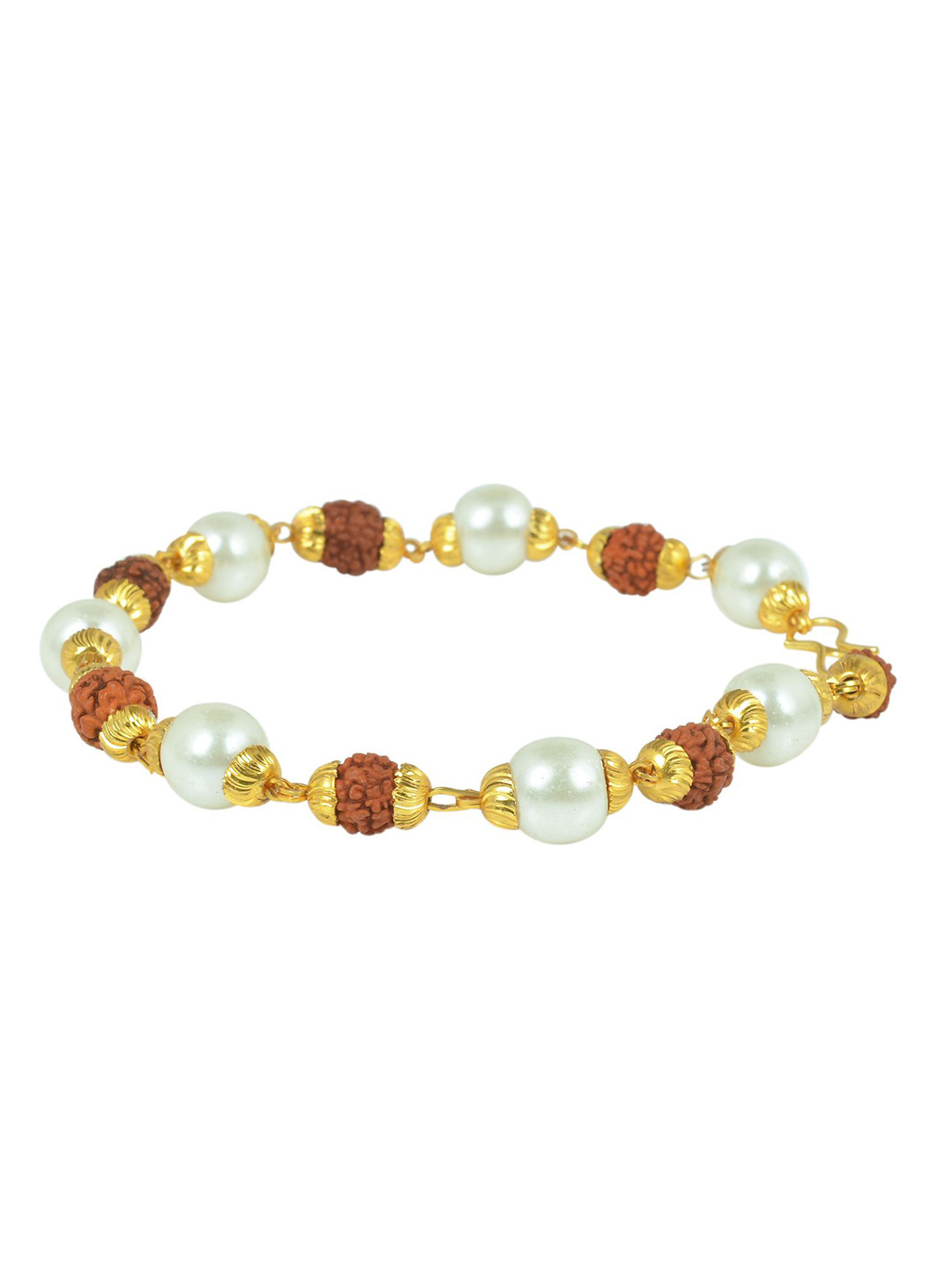 MEMOIR Unisex Gold-Plated Pure Pearl Rudraksh Link Bracelet