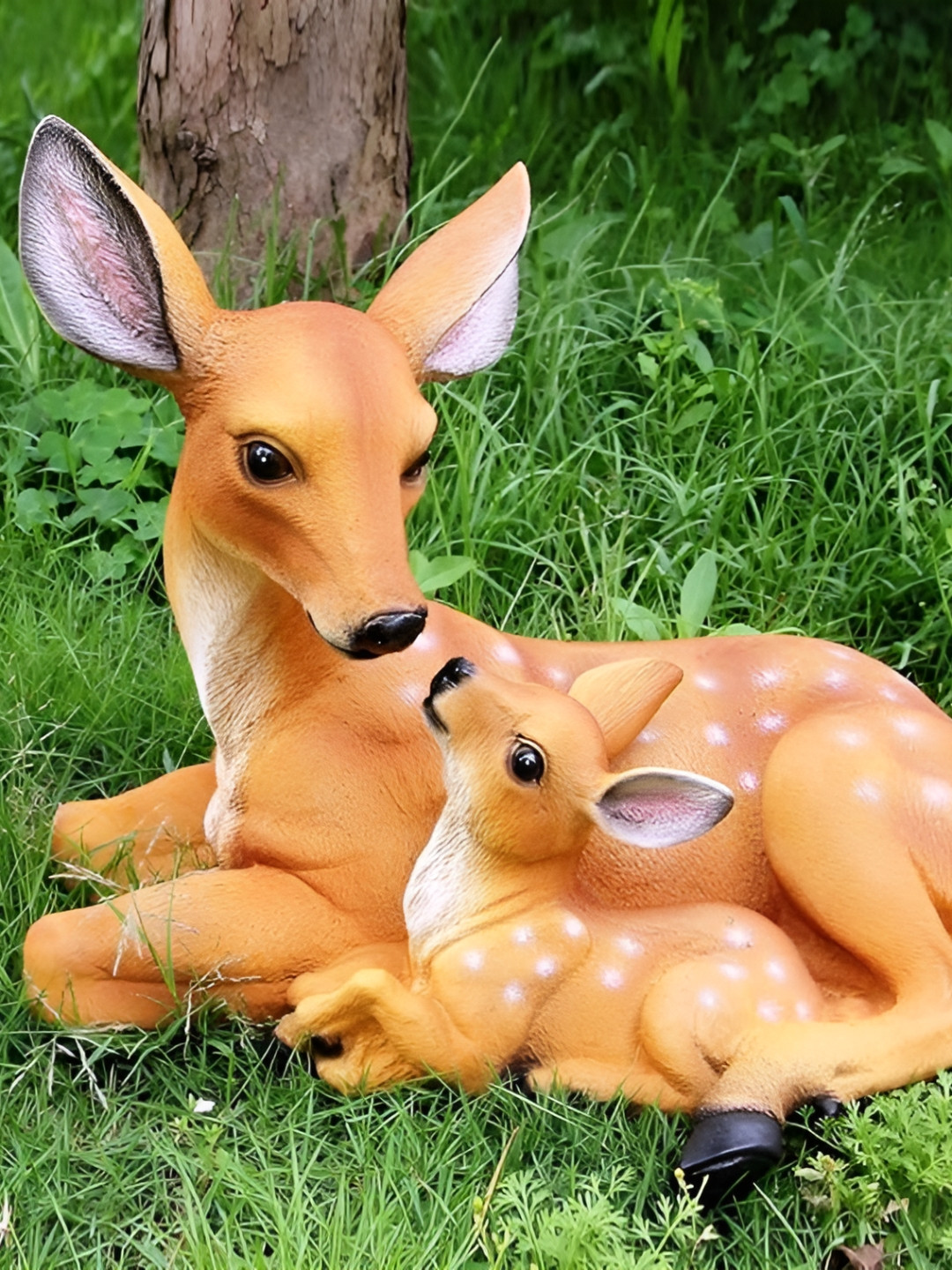 The Decorshed Deer Mother Baby Brown Polyresin Matte Living Room Set of 2 Medium Showpieces - 12.8 Inches