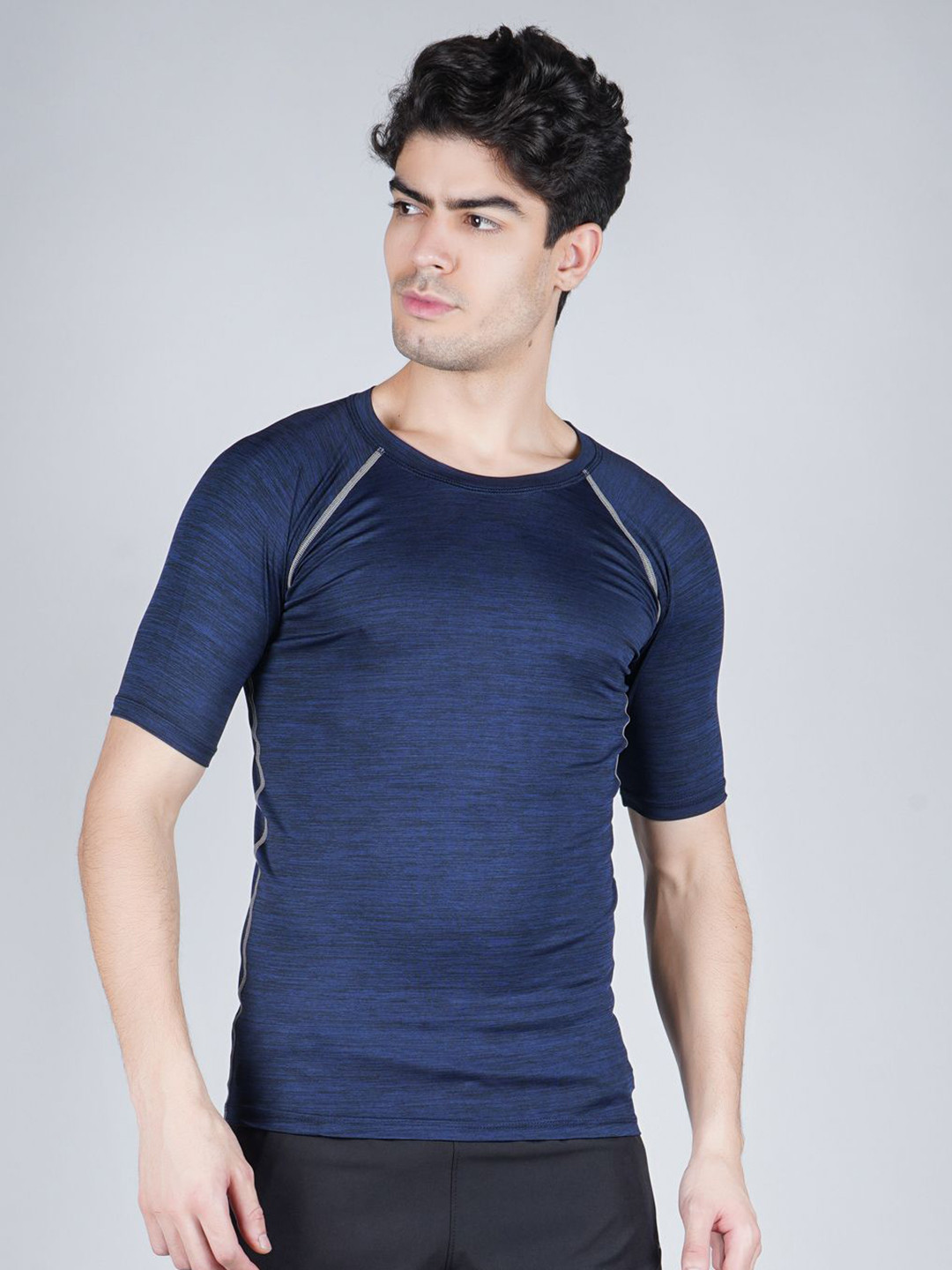 NEVER LOSE Men Solid Round Neck Compression T-shirt