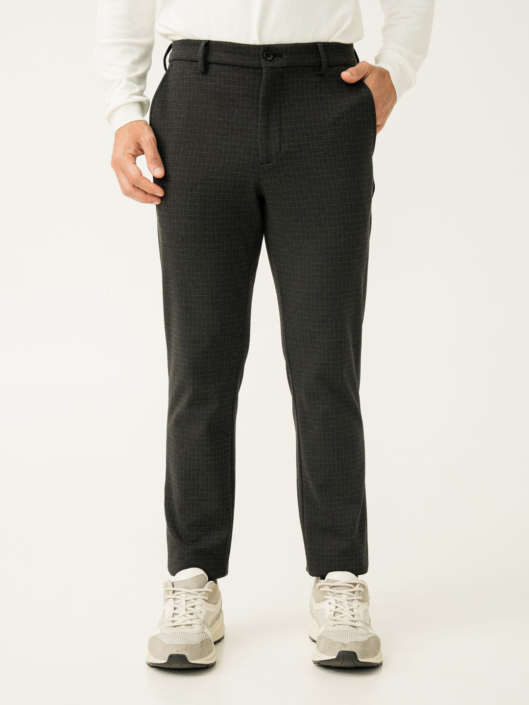 The Pant Project Checks Slim-Fit Wrinkle-Free Power-Stretch Knitted Trousers
