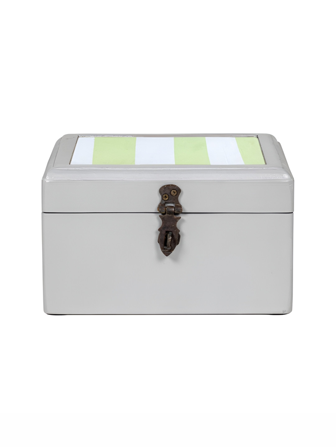Contrast Living Green and Grey Striped Printed Wooden Regular Jewellery Organiser