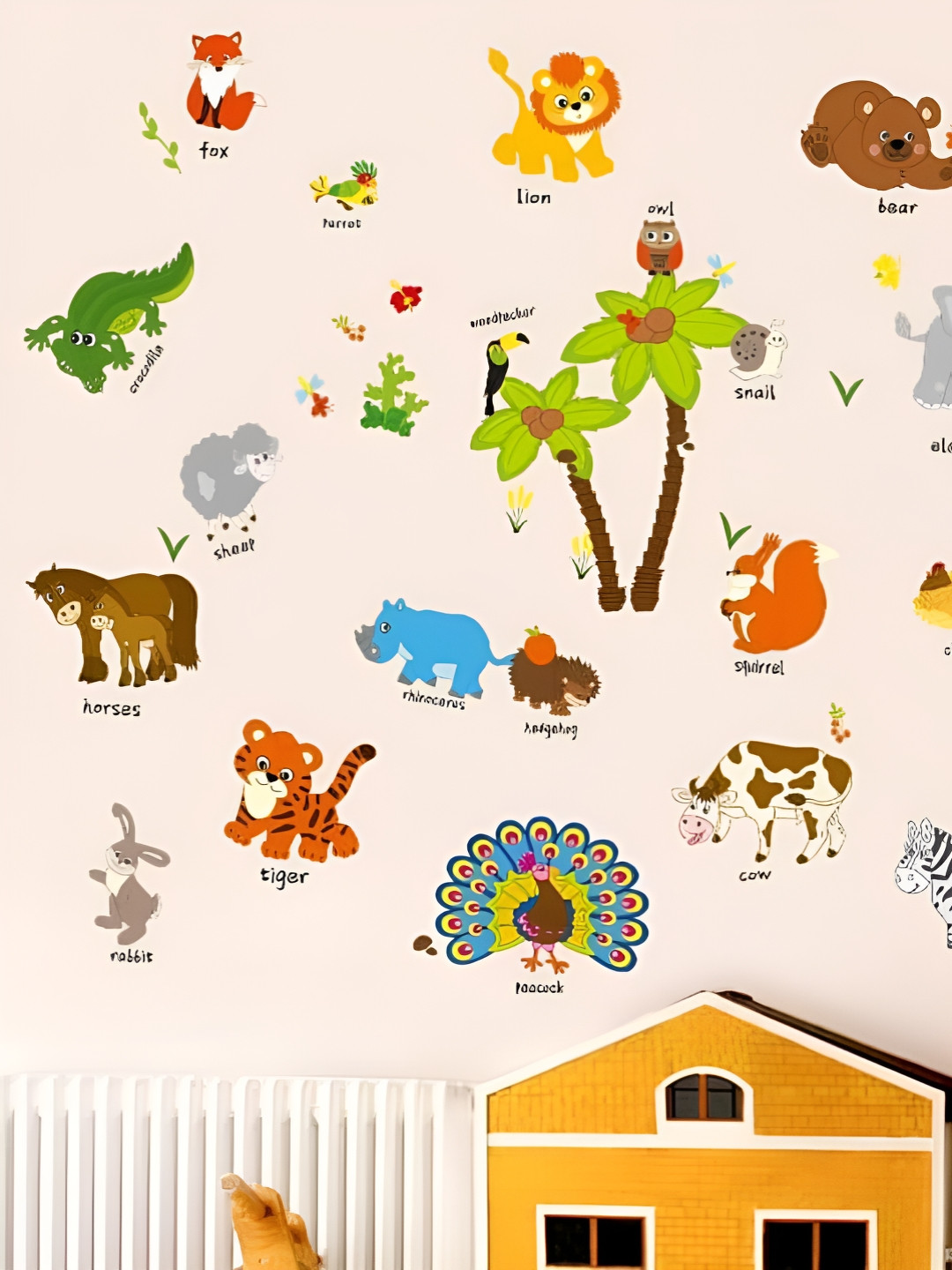 Asian royal Green & Brown Birds and Animals Printed Water Proof Wall Sticker