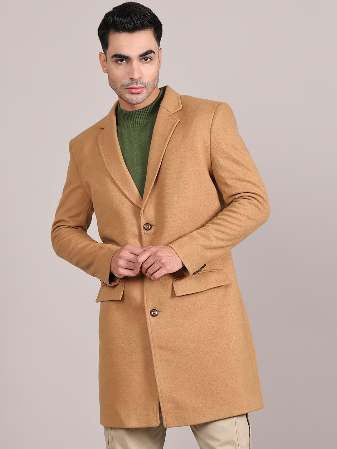 HOUSE OF VEDAS Men Notched Lapel Formal Button Closure Single-Breasted Overcoats