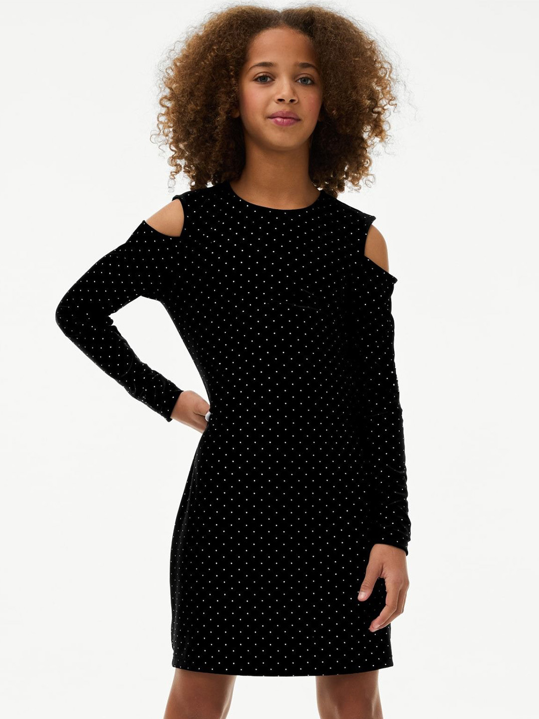 Marks & Spencer Cold-Shoulder Polka Dots Long Sleeves Sheath Dress