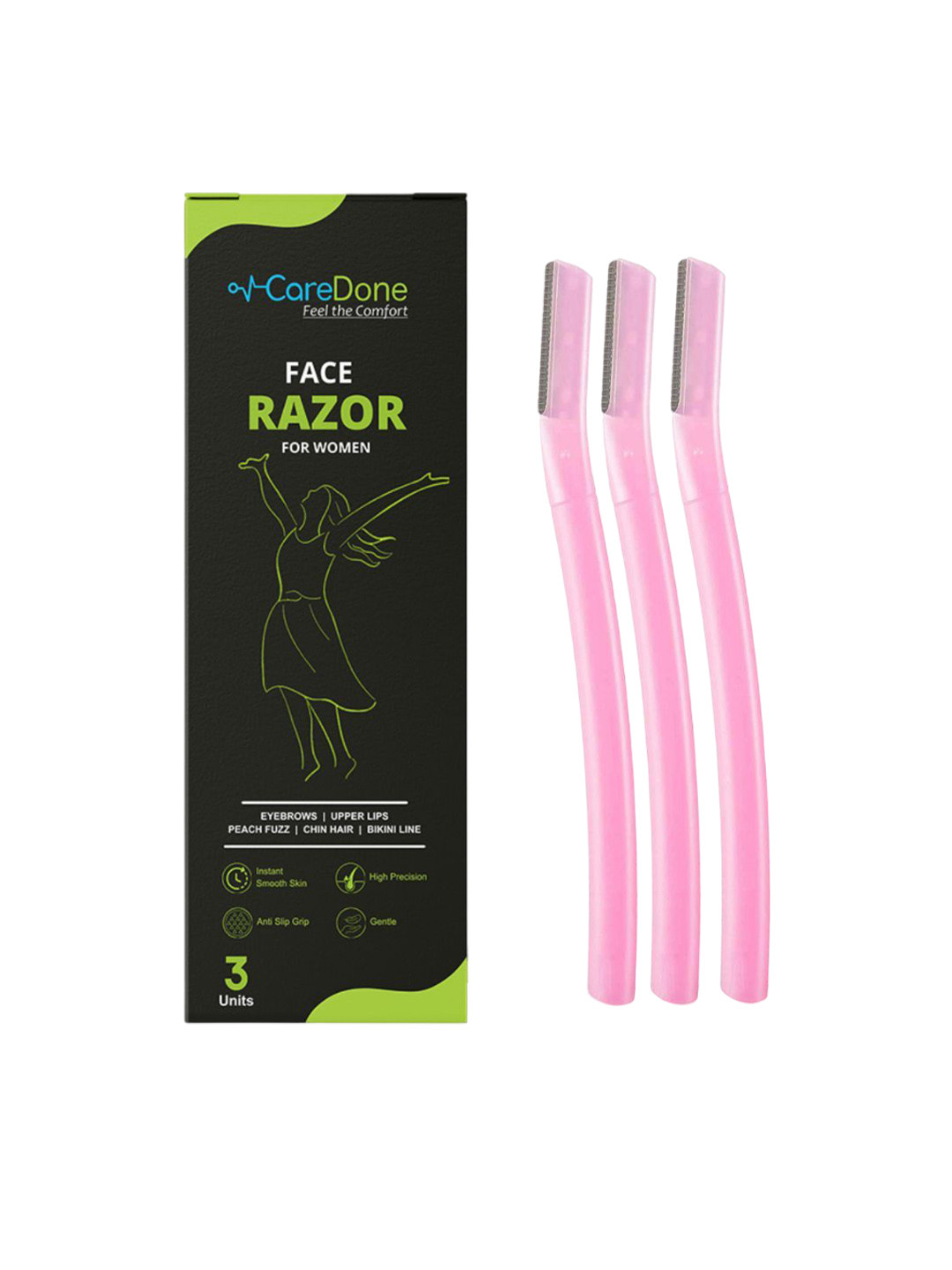 CareDone Set of 3 Pain Free & Safe Face Razor for Eyebrows, Upper Lips, Chin, Side Locks