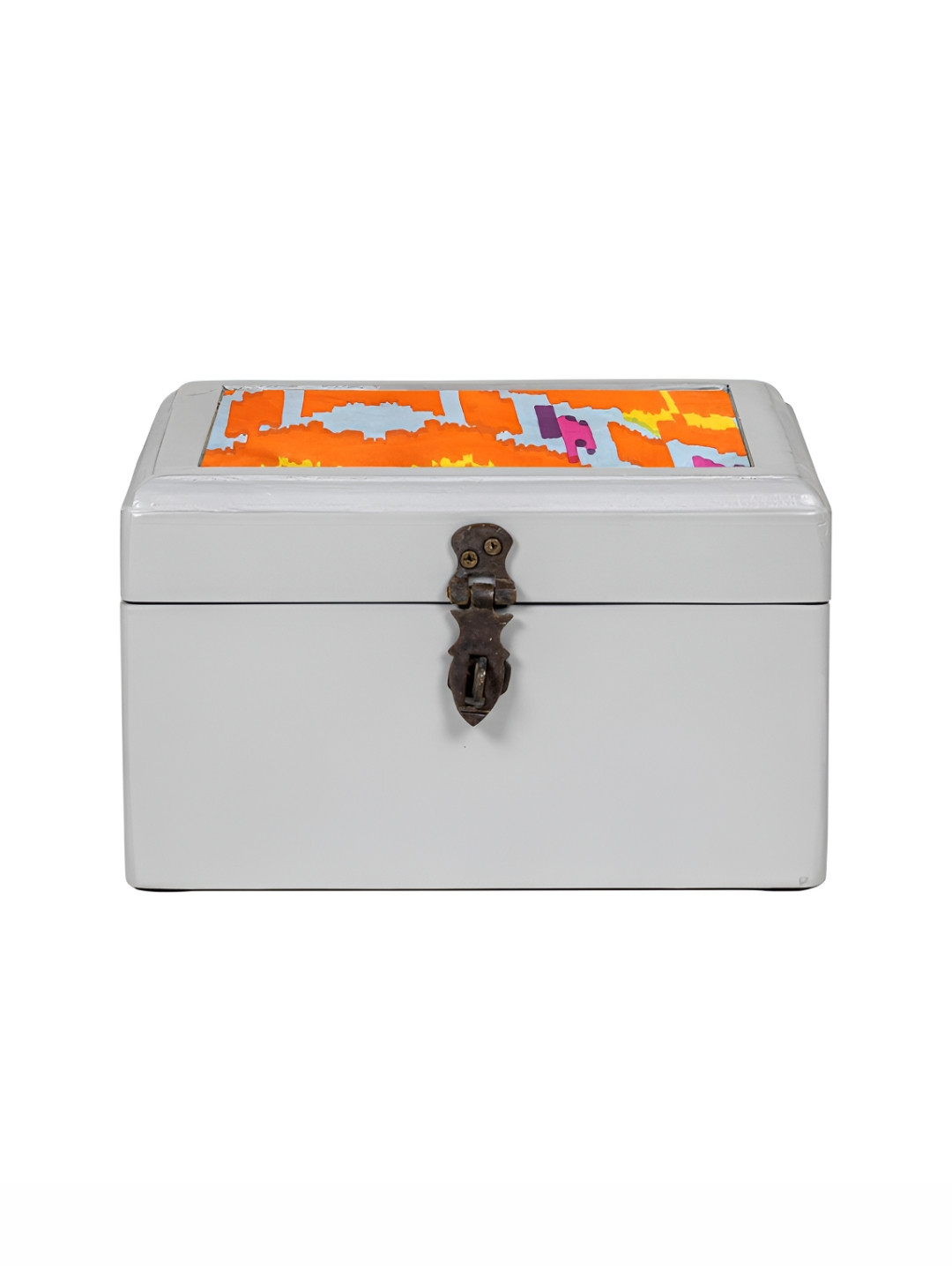 Contrast Living Orange and Blue Abstract Printed Wooden Regular Jewellery Organiser