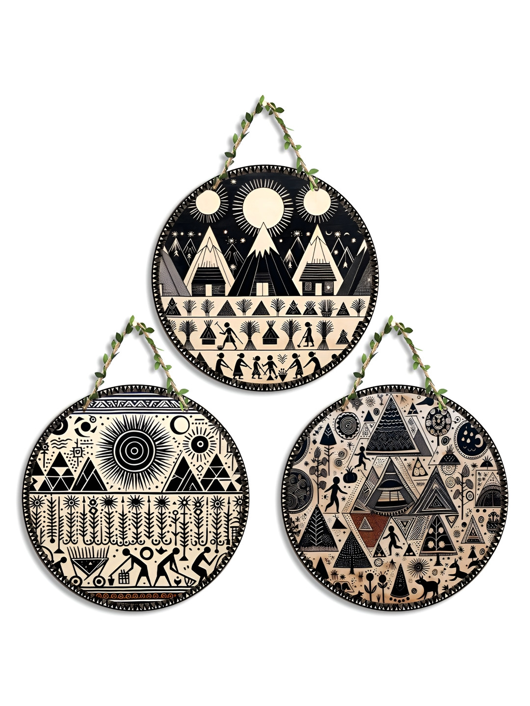 SEHAZ ARTWORKS Decorative, CS-26 Wood Ethnic Motifs Matte Hall 3Pcs Wall Hangings-22In