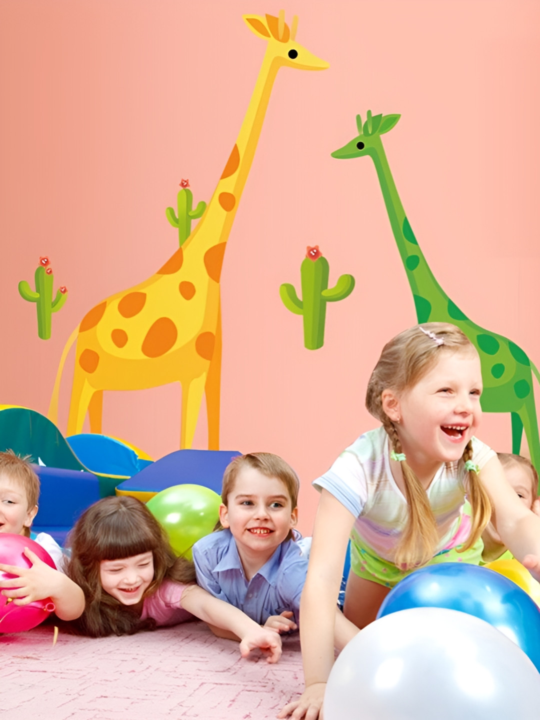 Asian royal Yellow & Green Giraffes Printed Waterproof Wall Sticker