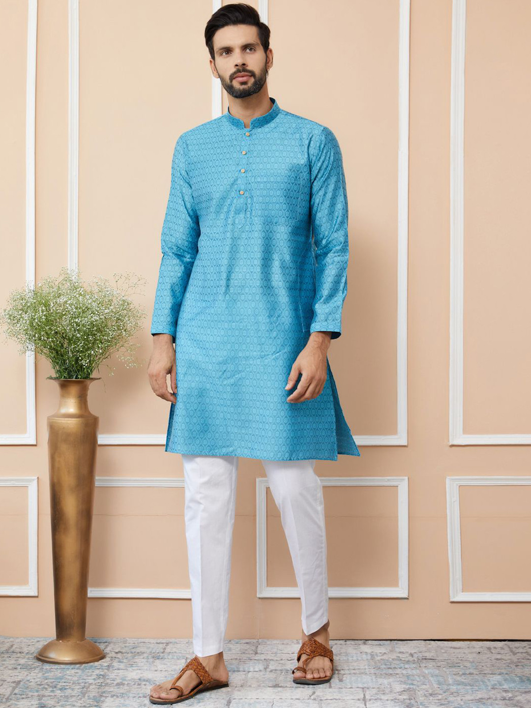 See Designs Floral Woven Design Long Sleeves Regular Straight Kurta & Pyjama