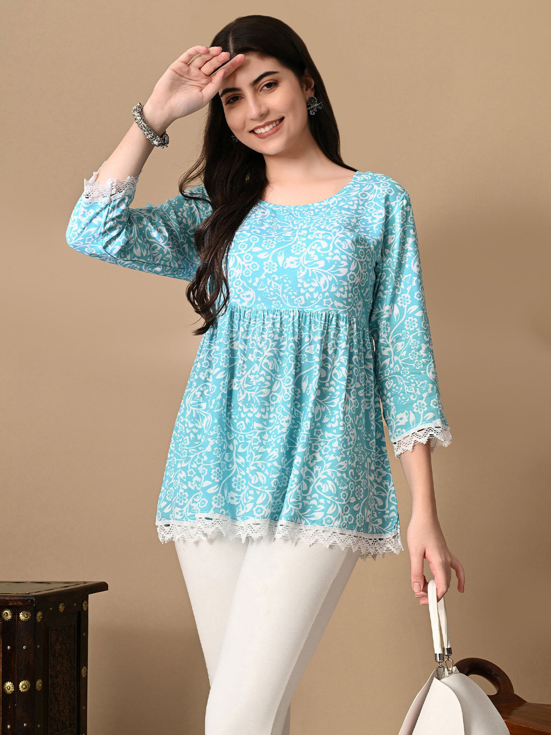 TOP 2 BOTTOM Floral Printed A-Line Kurti