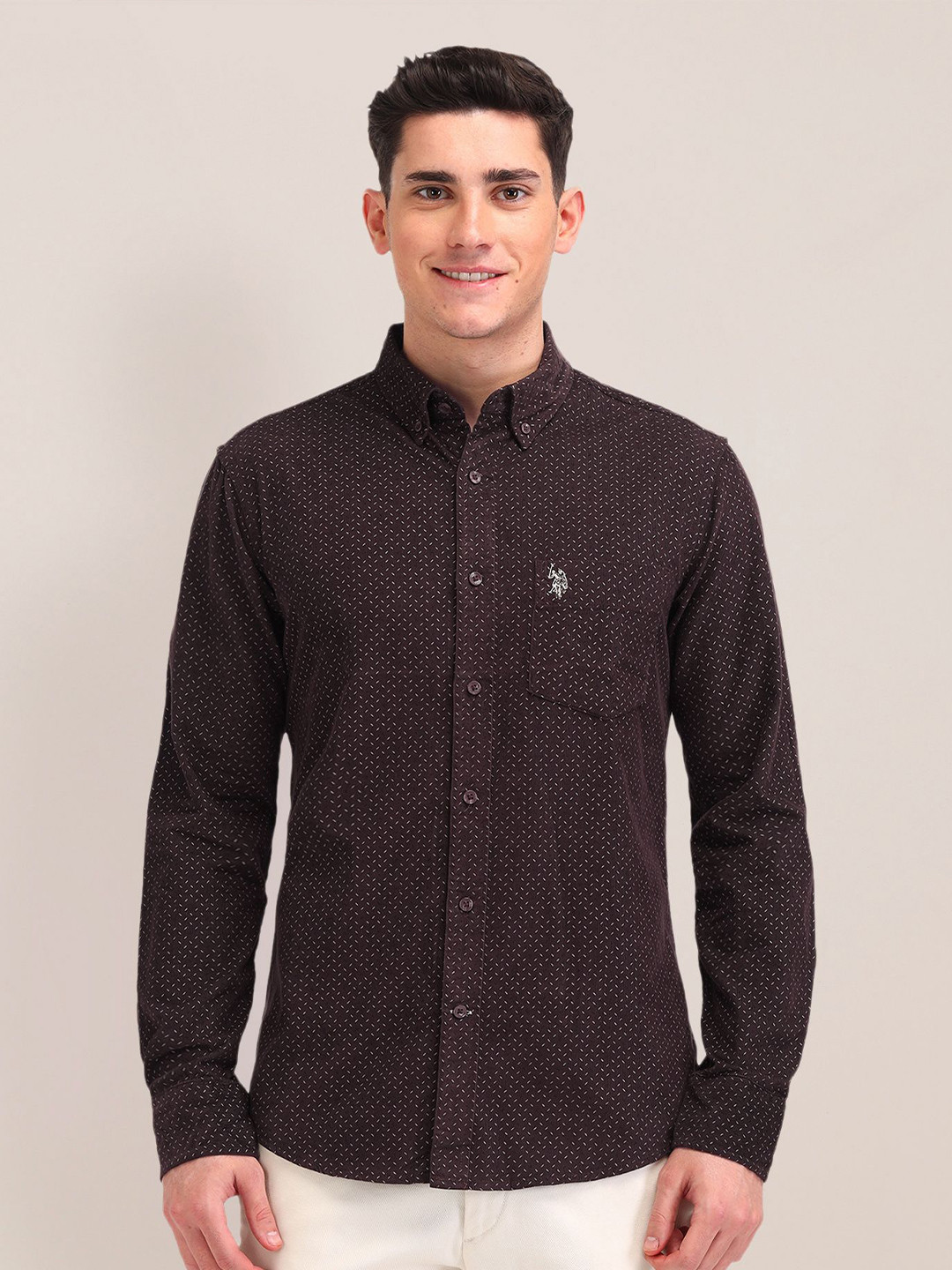 U.S. Polo Assn. Men Classic Micro Ditsy Printed Cotton Tailored Fit Casual Shirt