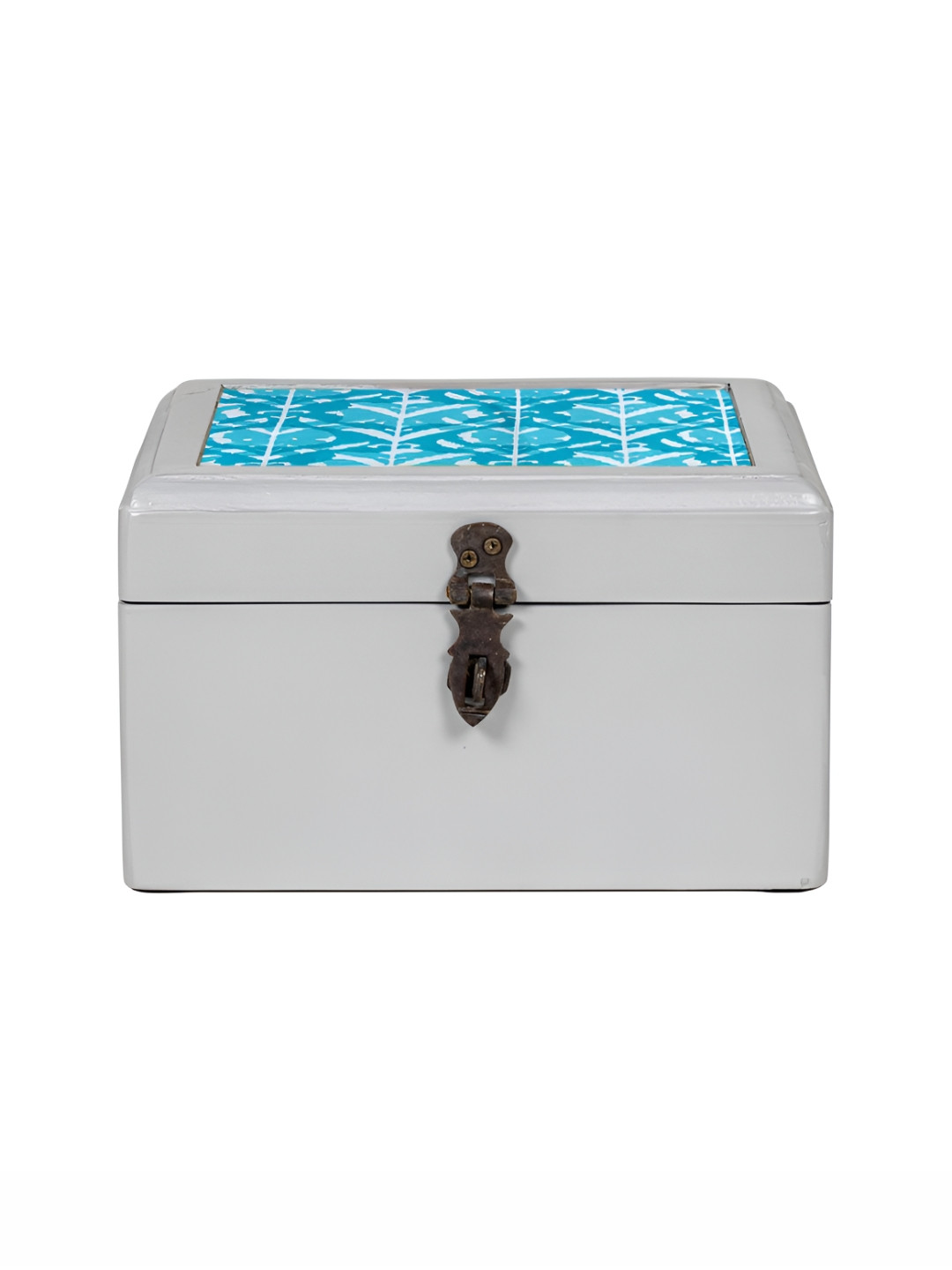 Contrast Living Turquoise Blue Geometric Printed Wooden Regular Jewellery Organiser