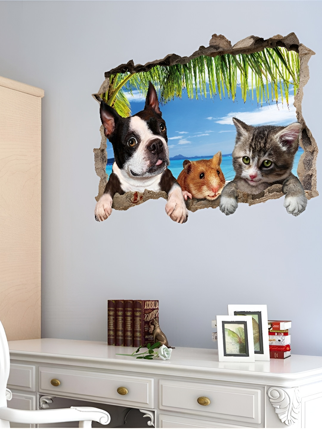 Asian royal Blue & Black Birds and Animals Printed Decals & Stickers