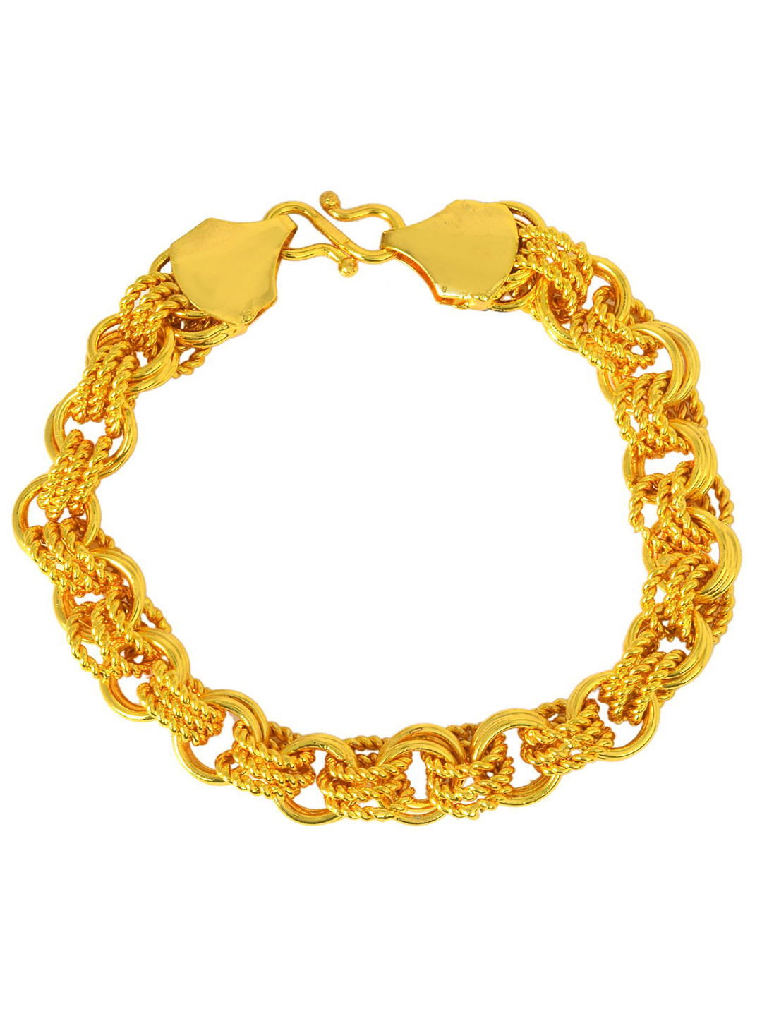 MEMOIR Unisex Gold-Plated Covered Carved & Grooved Circle Ring Bangle Link Bracelet