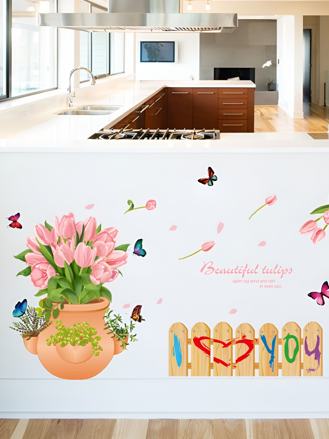 Asian royal Pink & Green Floral and Botanical Printed Water Proof Wall Sticker