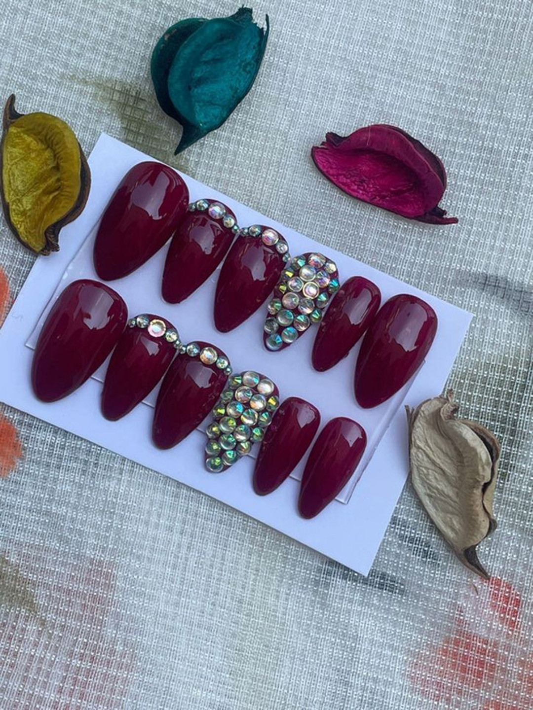 AMOK STORE Set Of 12 Stick-On Artificial Nails With Mini Application Kit- Maroon