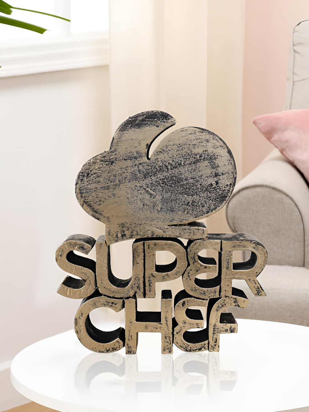 Zart Gold Wood Natural Kitchen Medium Showpiece - 3.9 Inches