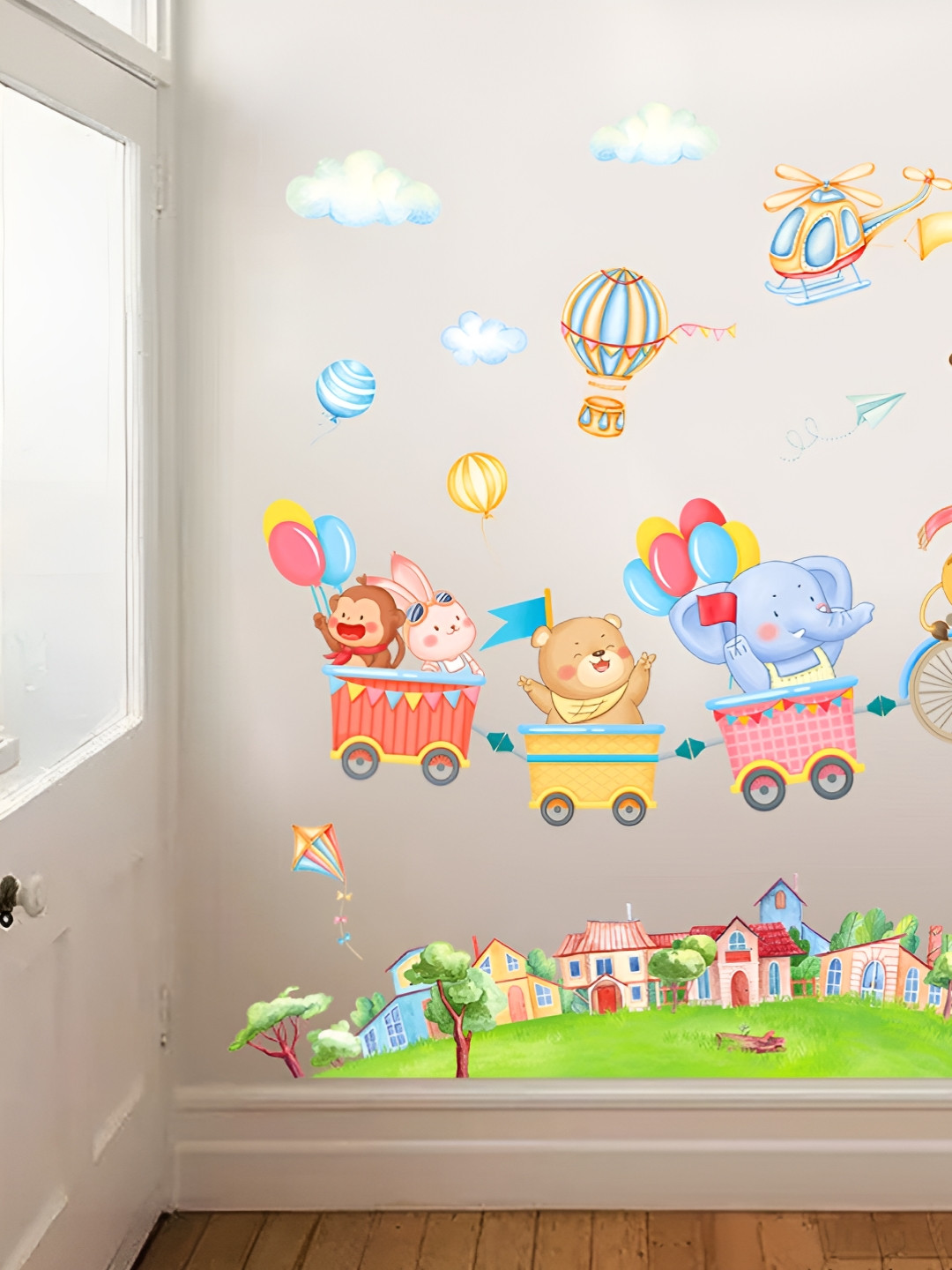 Asian royal White & Grey White & Blue Printed Waterproof Wall Sticker