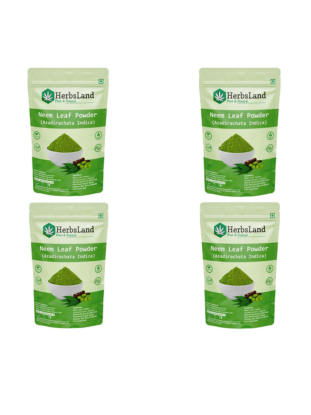HerbsLand Set Of 4 Neem Leaf Powder Mack ForSkin Purification & Blemish Removal- 400g Each