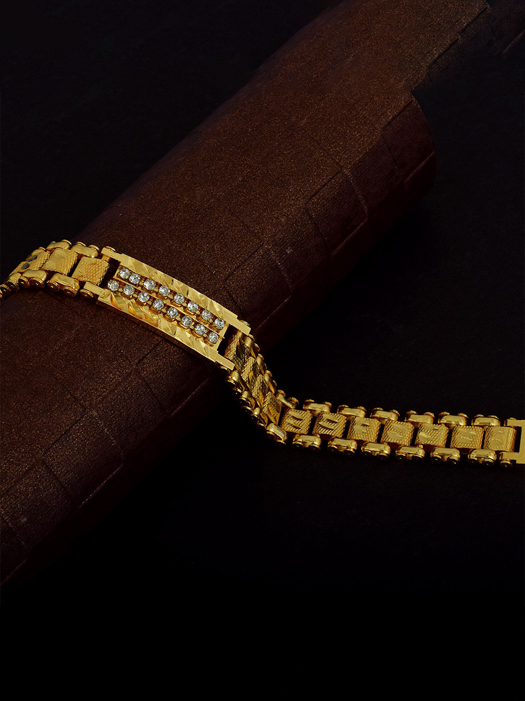 MEMOIR Men Gold-Plated CZ Studded Stylish Smooth and Flexible Link Bracelet