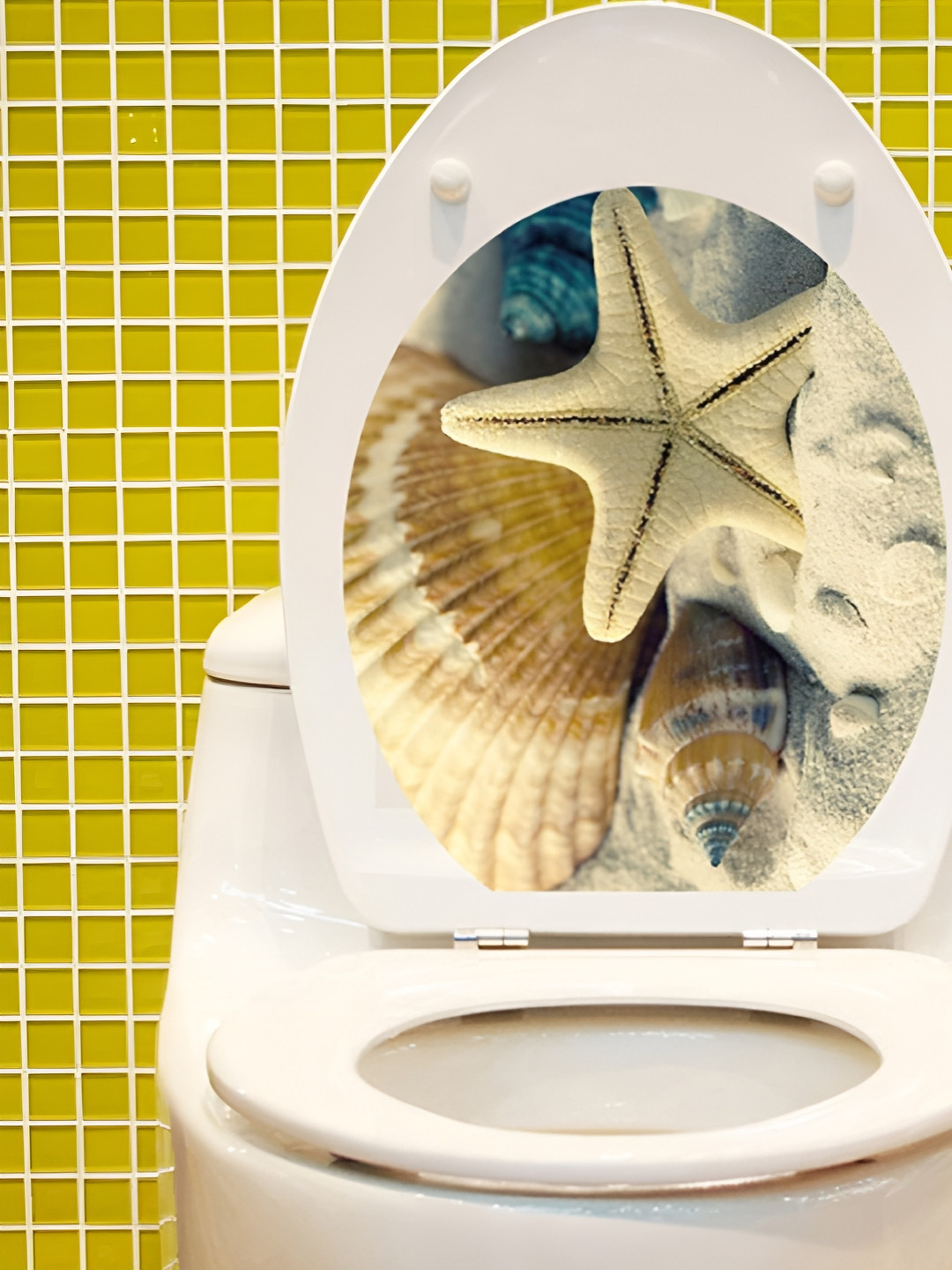 Asian royal Blue & Off White Printed Self-Adhesive Toilet Sticker