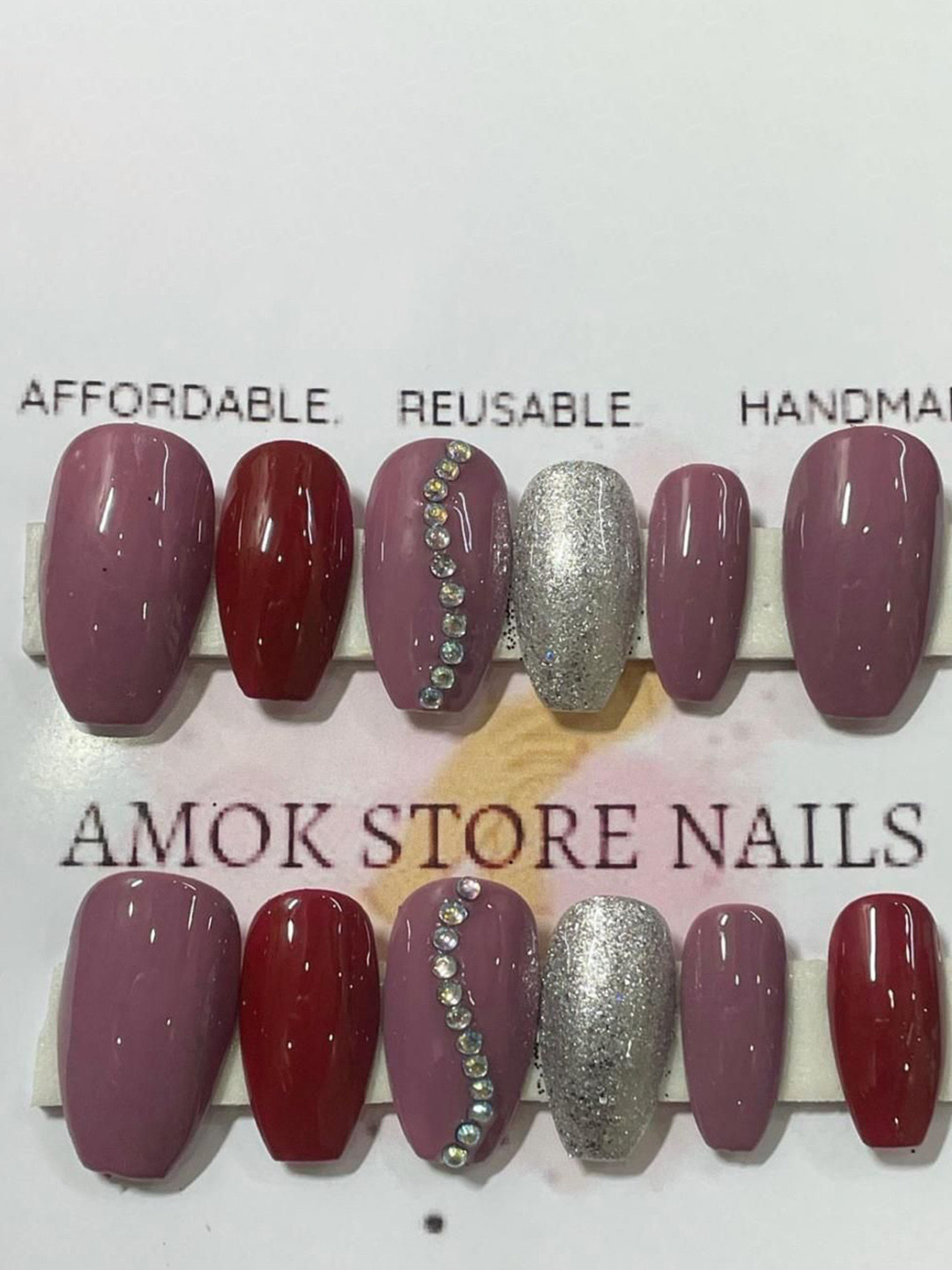 AMOK STORE Set Of 12 Stick-On Artificial Nails With Mini Application Kit- Brown