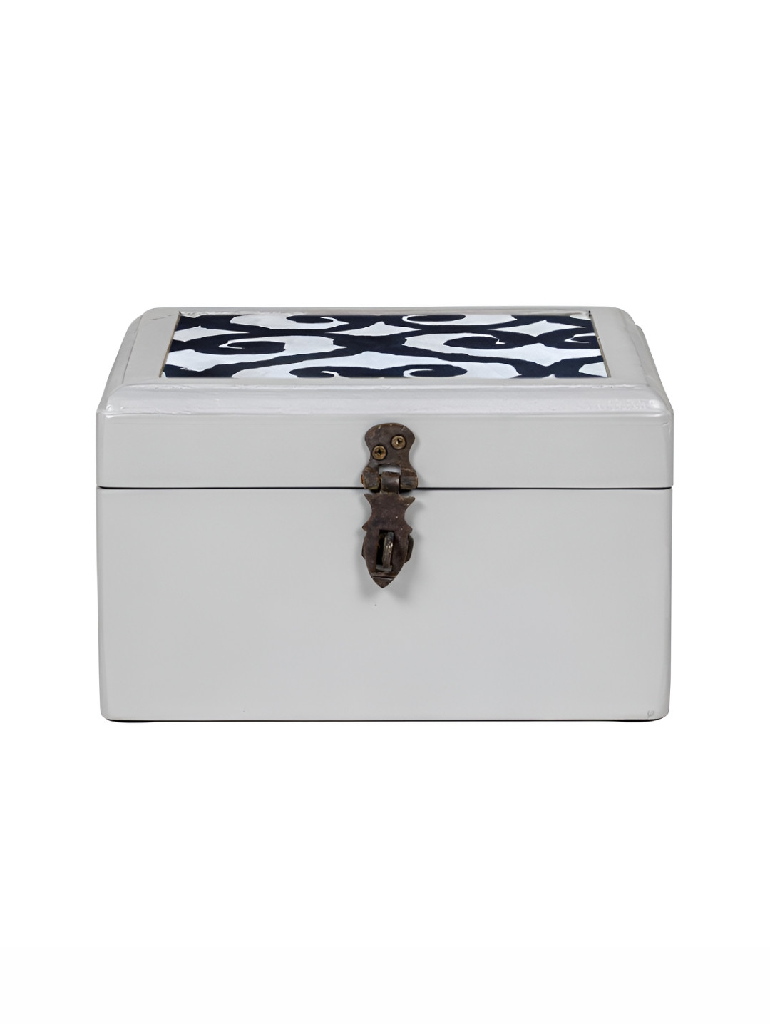 Contrast Living Black and Grey Ethnic Motifs Printed Wooden Regular Jewellery Organiser