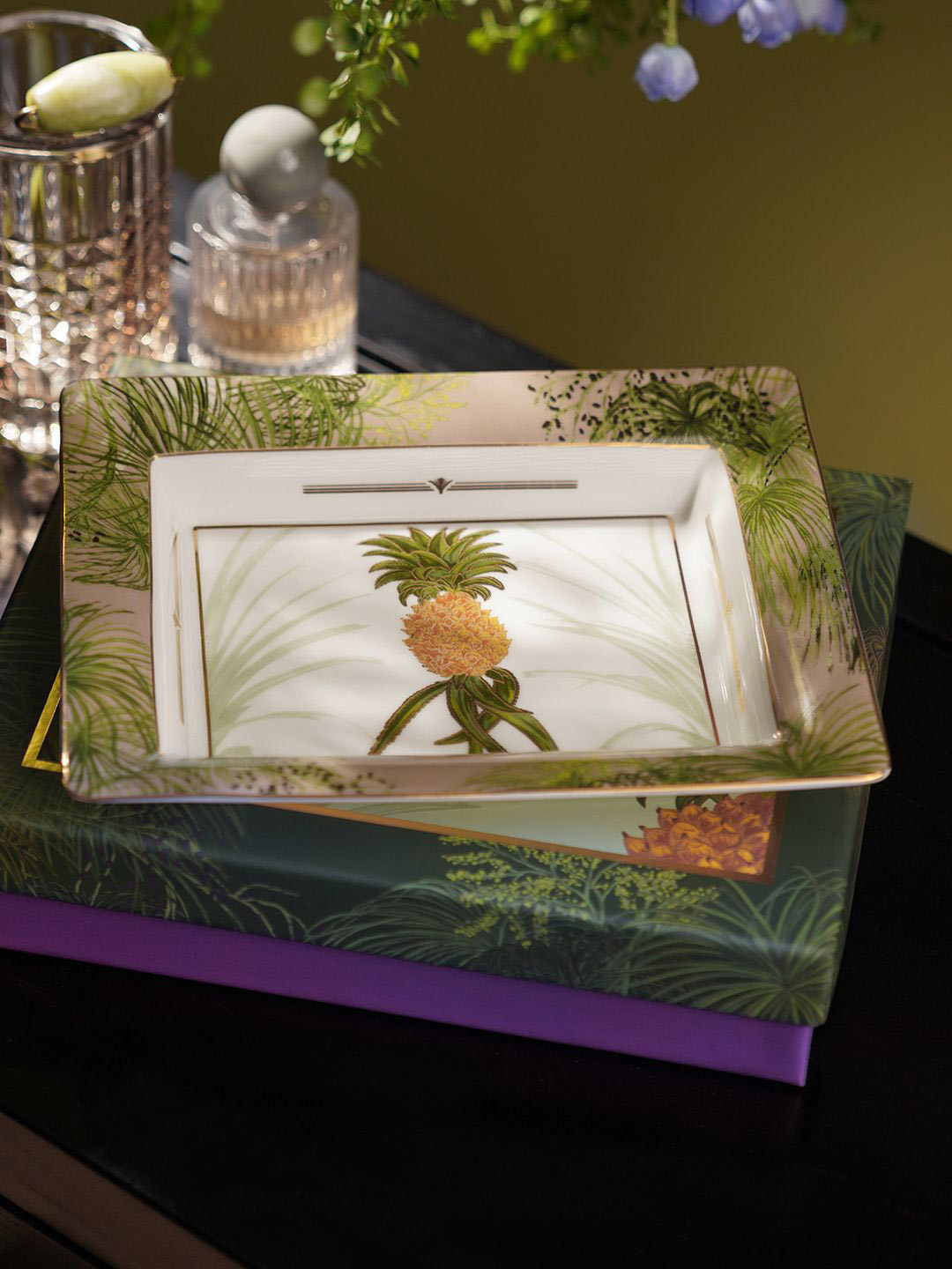 Pure Home and Living Beige & Green Ananas Printed Serving Tray