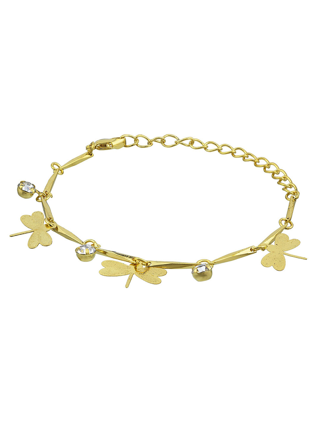 MEMOIR Gold-Plated Stone Studded Hanging Butterfly Charms Link Bracelet