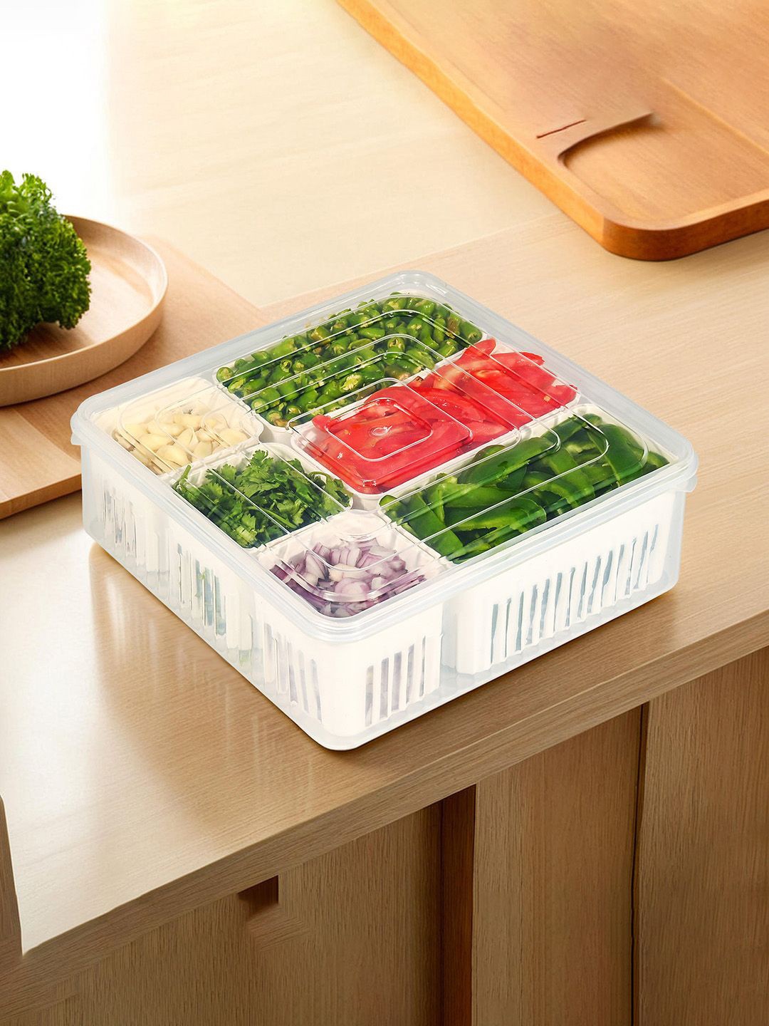 Kuber industries Transparent Plastic Flip Top Fridge Container