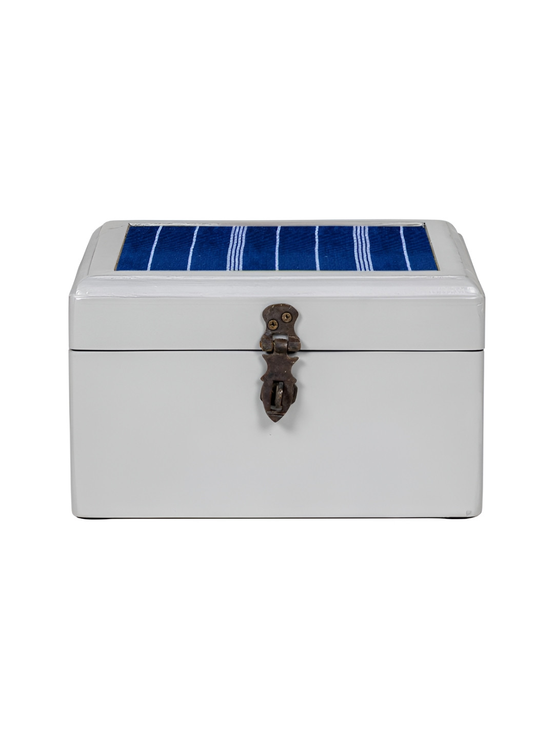Contrast Living Blue and White Striped Printed Wooden Regular Jewellery Organiser