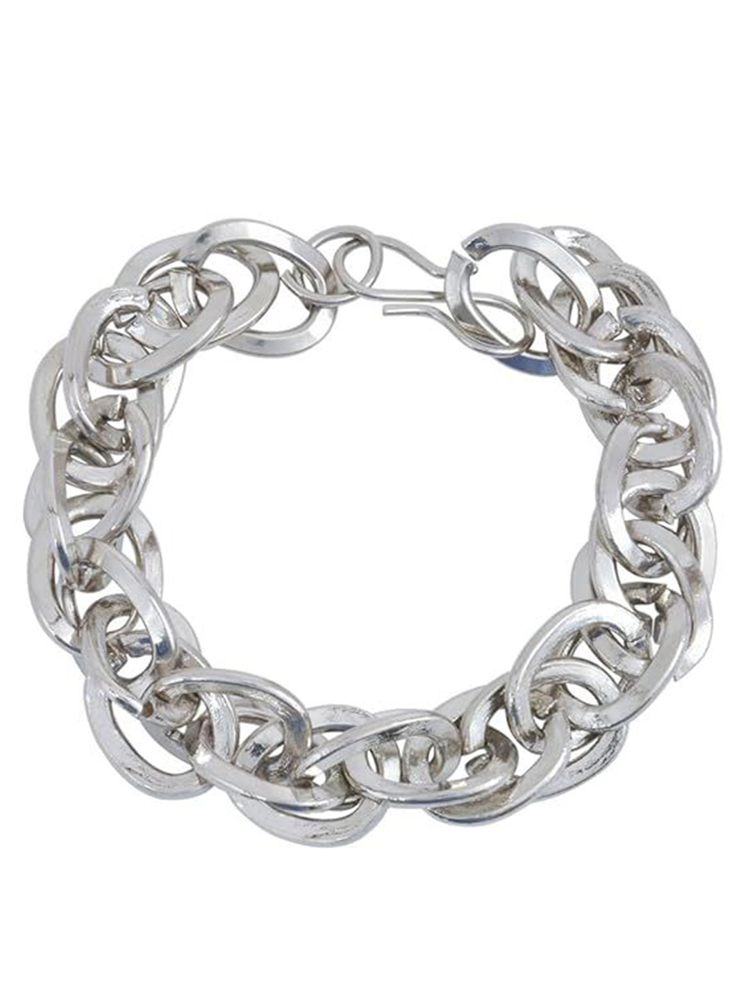 MEMOIR Unisex Silver-Plated Stainless Steel Link Byzantine Chain Interwoven link Bracelet