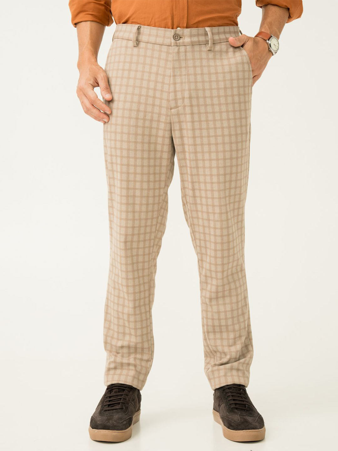 Buy The Pant Project Cayote Khakhi Slim-Fit Wrinkle-Free Power
